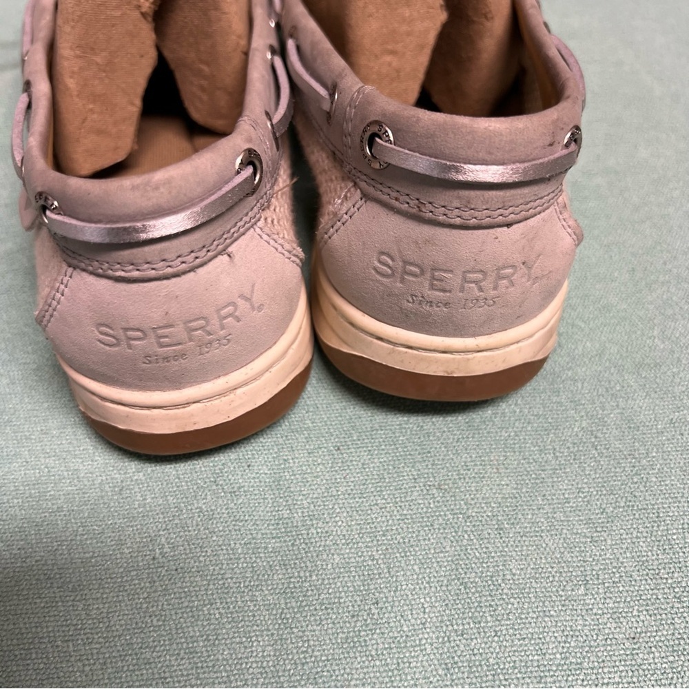 Sperry angelfish 1 eyegray and silver boat shoe side netting easy slip on style - Picture 3 of 10